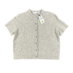 Primark Wool Blend Short Sleeve Cardigan M Gray Button Front Sweater NWT
